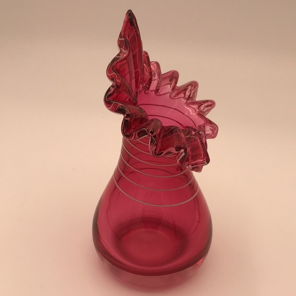 VTG Blown Cranberry Glass Jack in the Pulpit Vase w/ Applied White Striping - Picture 4 of 9